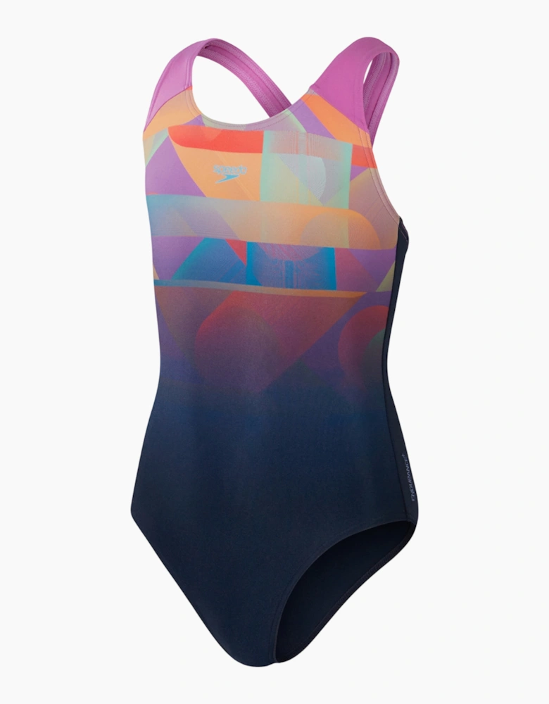 Speedo Girls Placement Digital Print Splashback One Piece Swimsuit