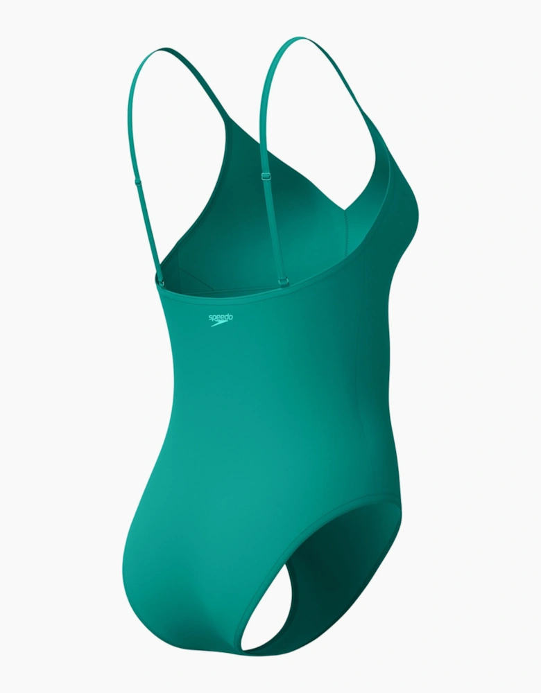 Speedo Womens/Ladies Solid V Neck One Piece Swimsuit