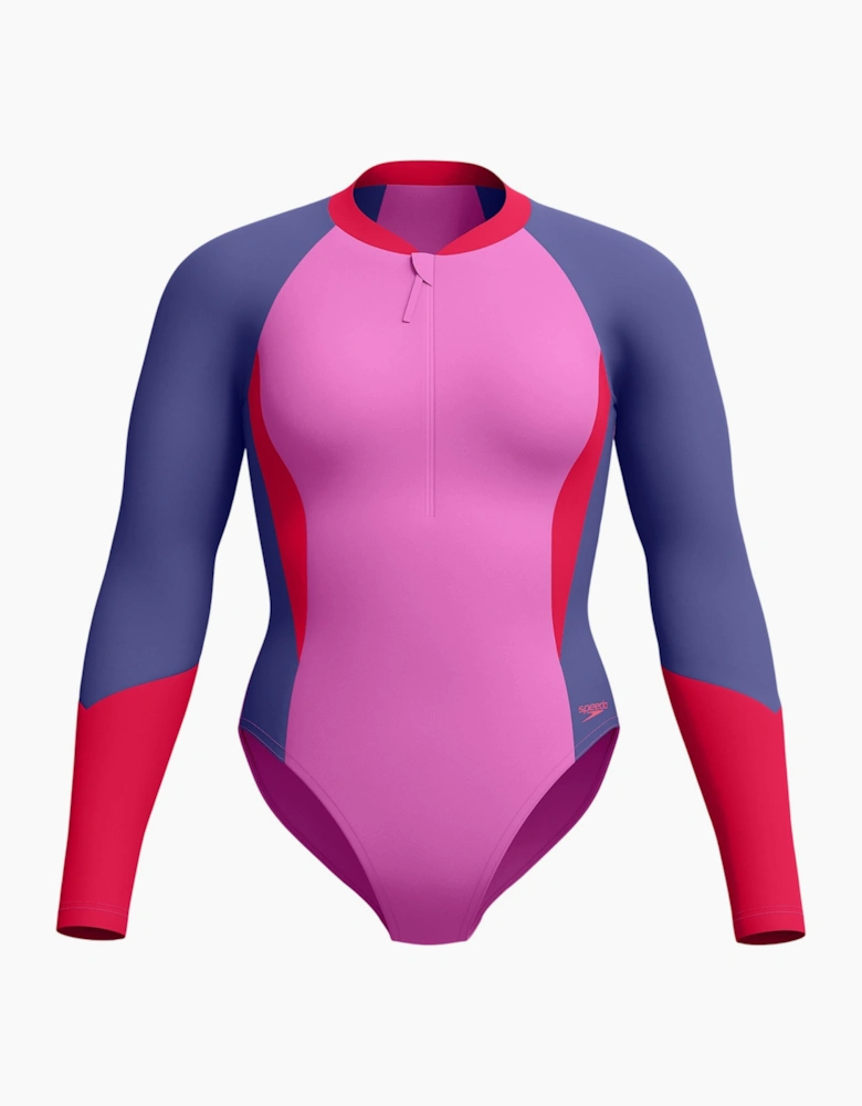 Speedo Womens/Ladies Colour Block Long-Sleeved One Piece Swimsuit