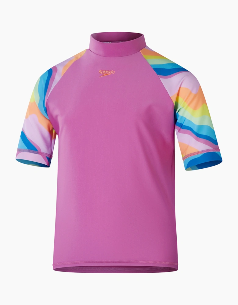 Speedo Girls Sun Rainbow Wave Short-Sleeved Rash Guard