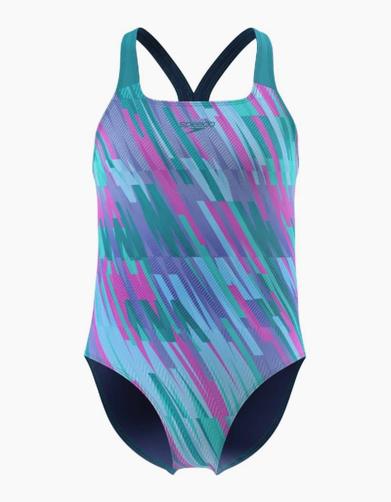 Speedo Girls All-Over Print Powerback One Piece Swimsuit