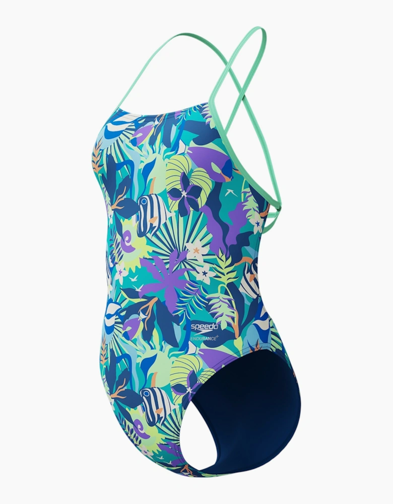 Speedo Womens/Ladies Club Tropical Leaves Tie Back One Piece Swimsuit