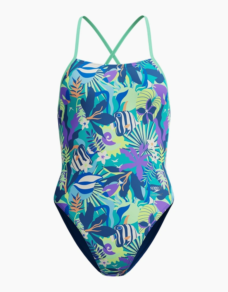 Speedo Womens/Ladies Club Tropical Leaves Tie Back One Piece Swimsuit