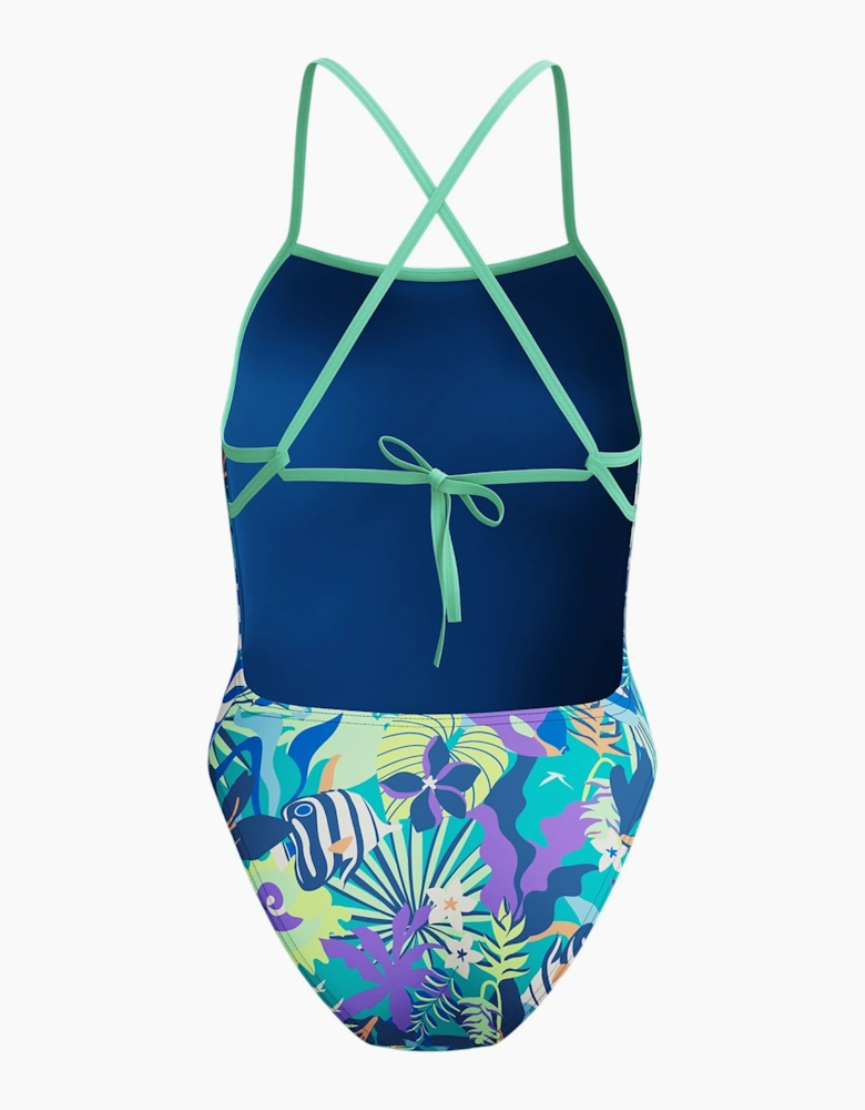 Speedo Womens/Ladies Club Tropical Leaves Tie Back One Piece Swimsuit