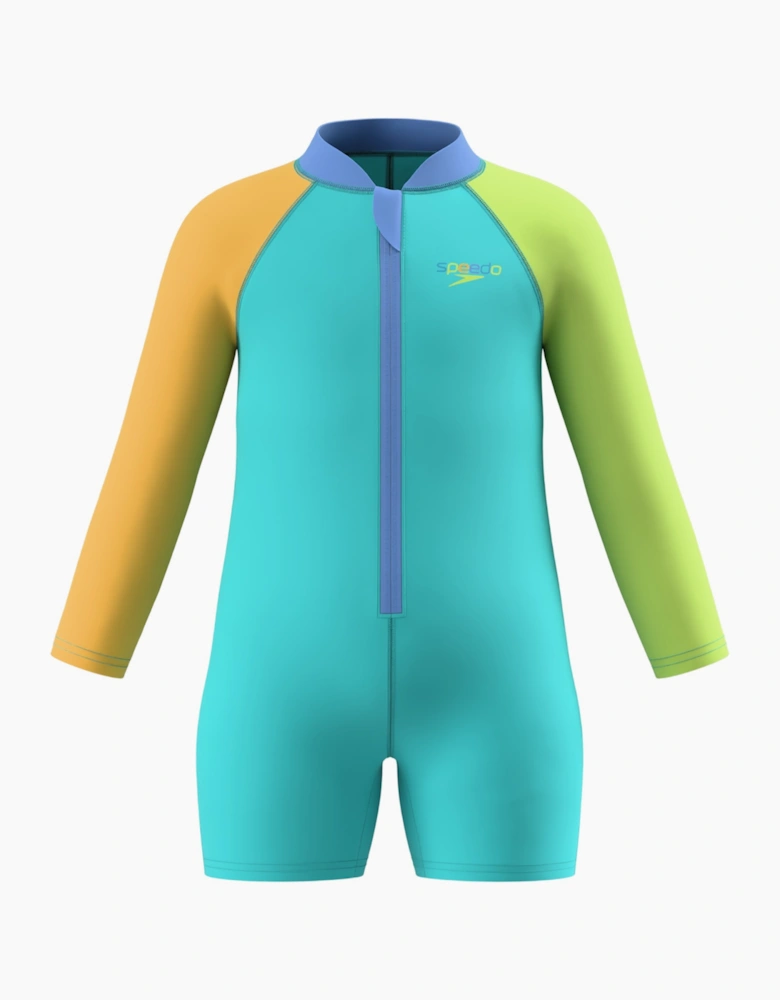 Speedo Childrens/Kids Colour Block Zipped Long-Sleeved One Piece Swimsuit