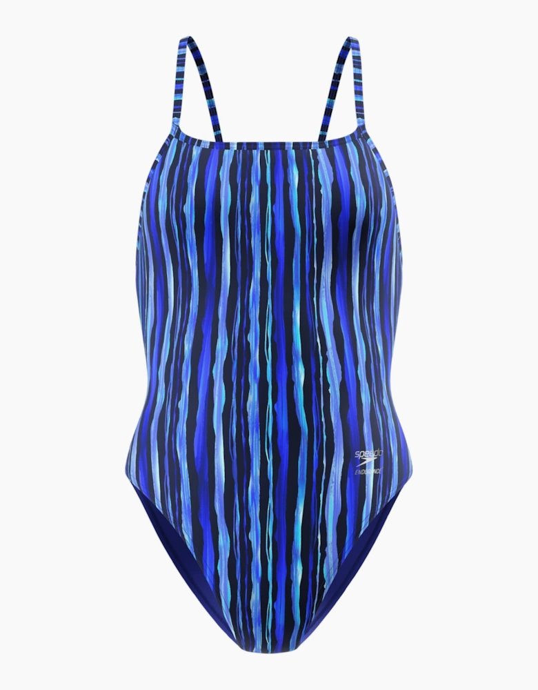 Speedo Womens/Ladies Club Contrast Striped Web Back One Piece Swimsuit