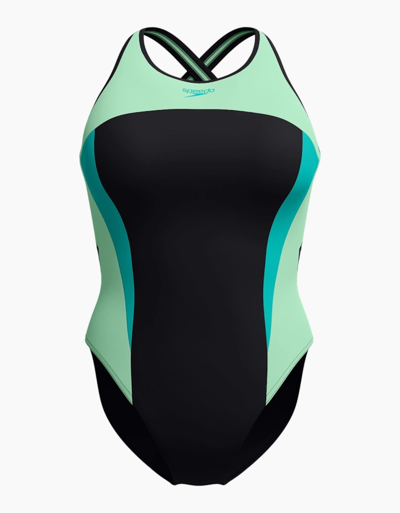Speedo Womens/Ladies Splice High-Neck Cross Back One Piece Swimsuit
