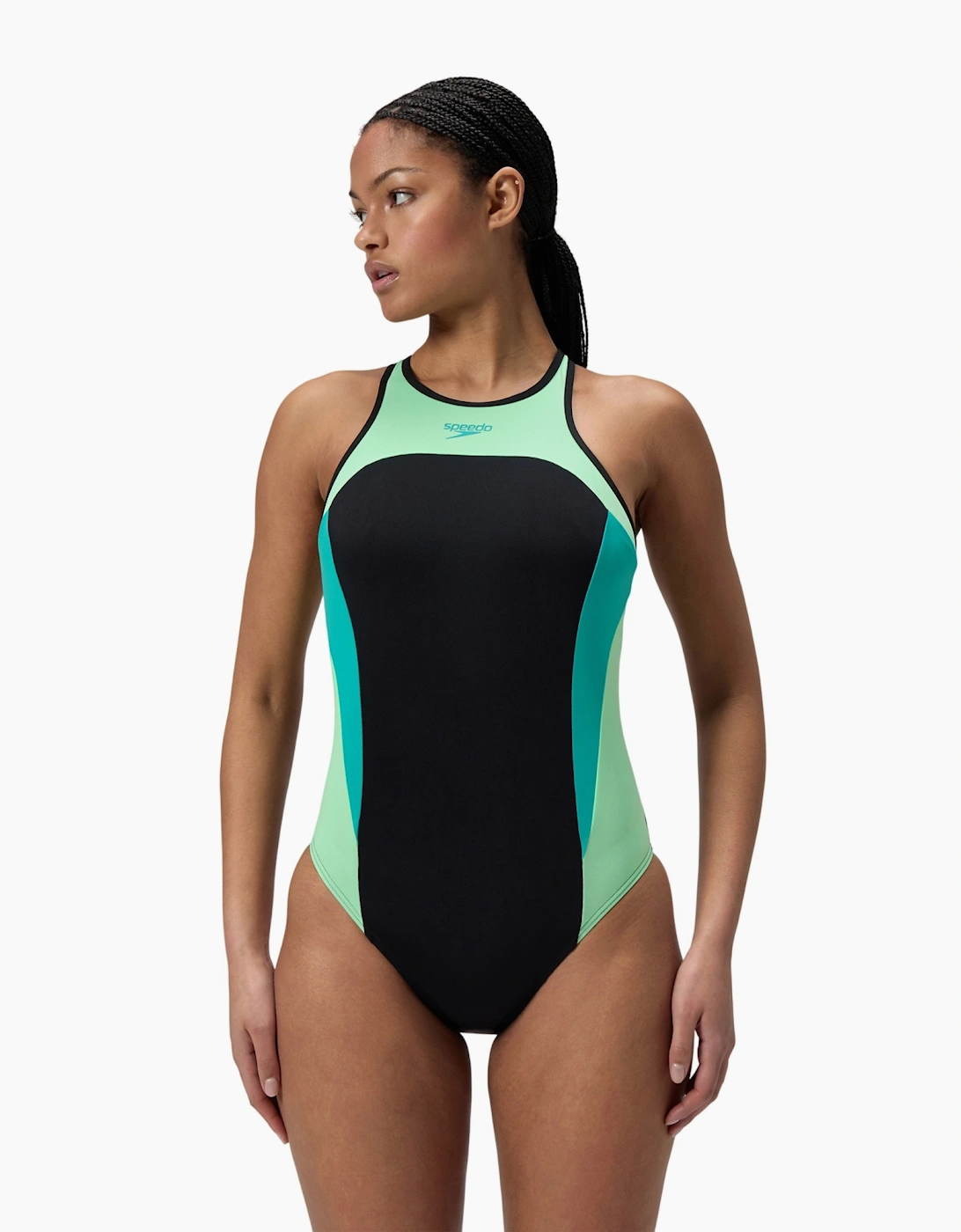 Speedo Womens/Ladies Splice High-Neck Cross Back One Piece Swimsuit