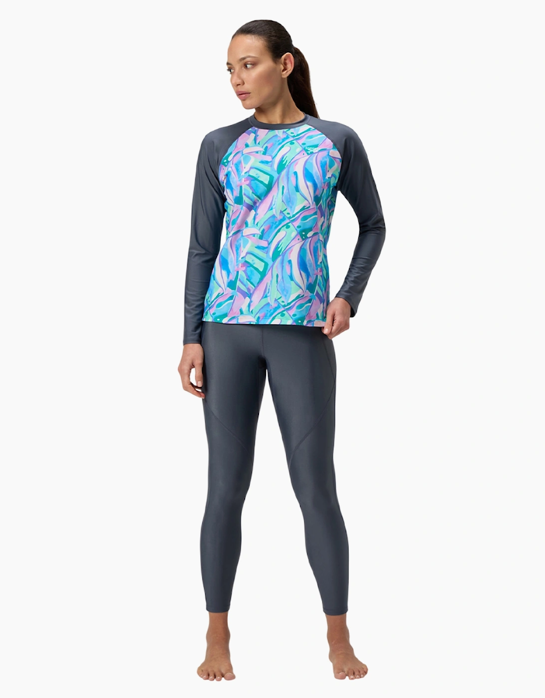 Speedo Womens/Ladies Logo Printed Long-Sleeved Swim Top