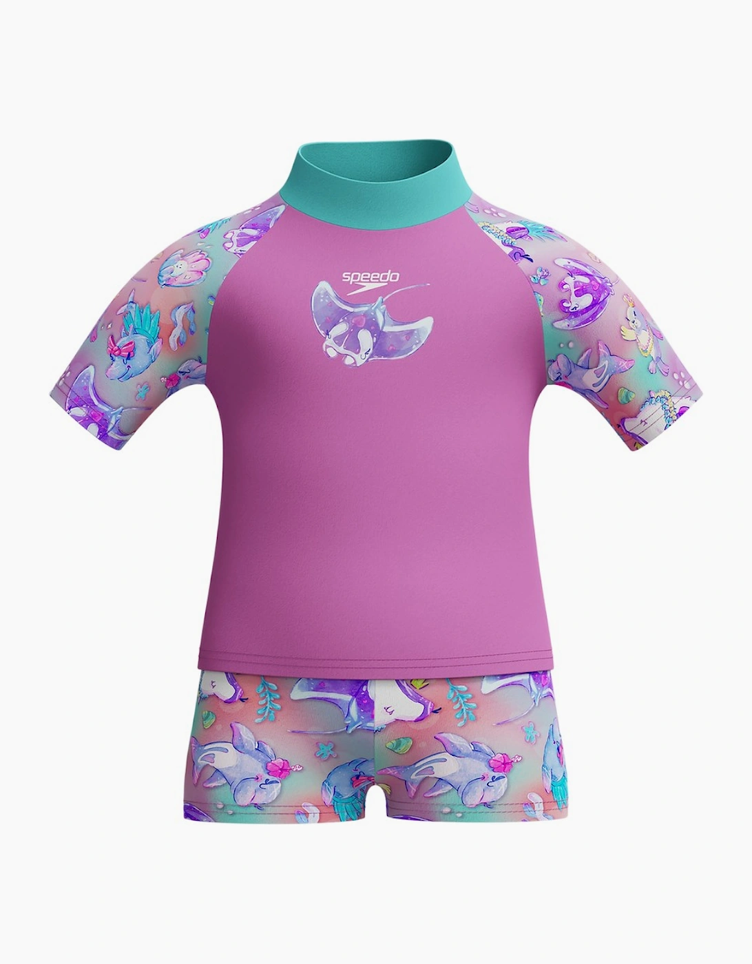 Speedo Girls Marine Animals Short-Sleeved Rash Top Set