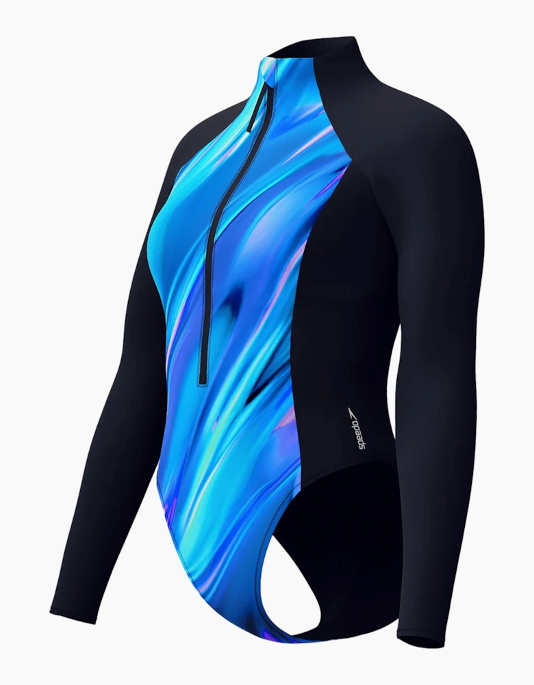 Speedo Womens/Ladies Glow Zipped Long-Sleeved One Piece Swimsuit