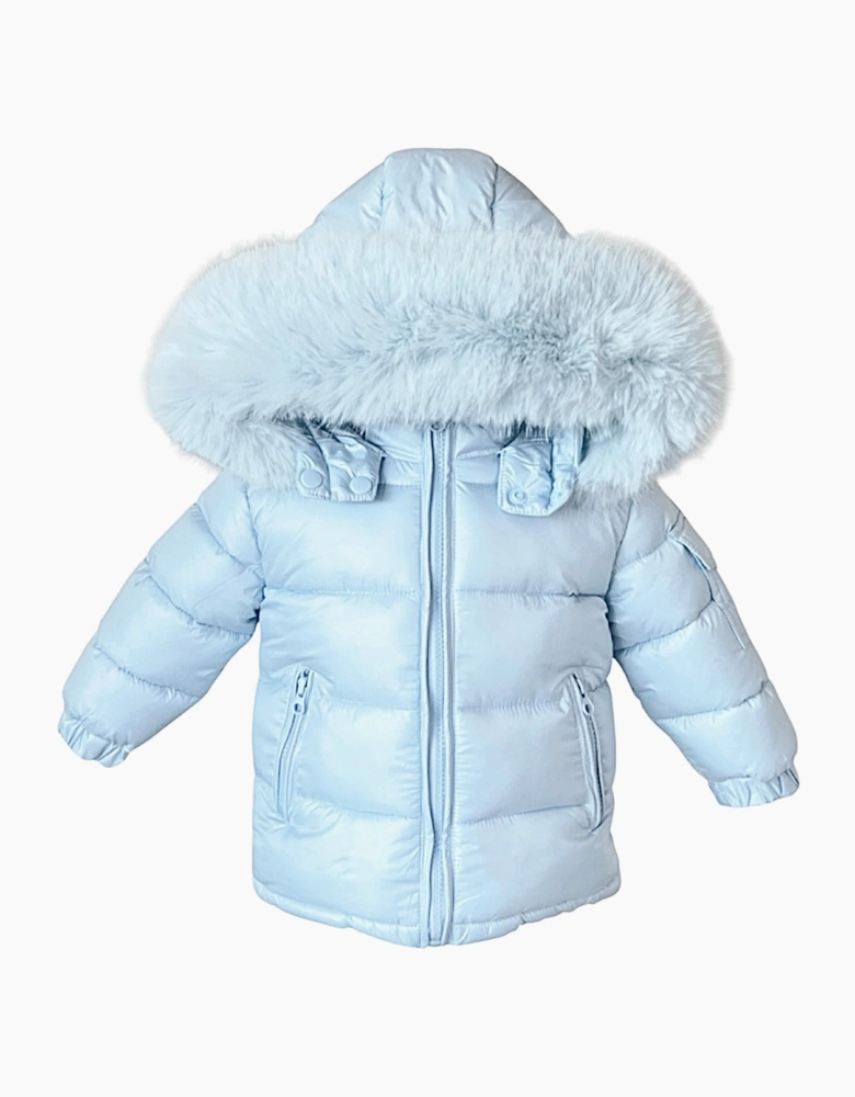 Boys Baby Blue Faux Fur Puffer Coat