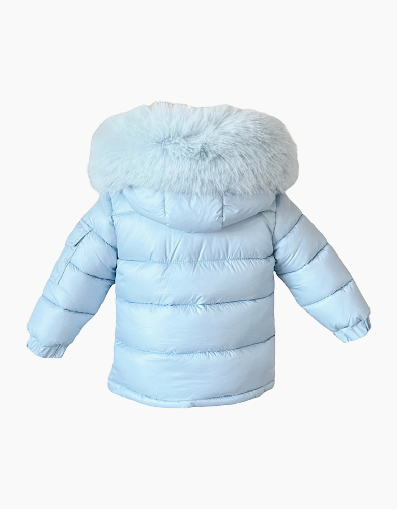Boys Baby Blue Faux Fur Puffer Coat