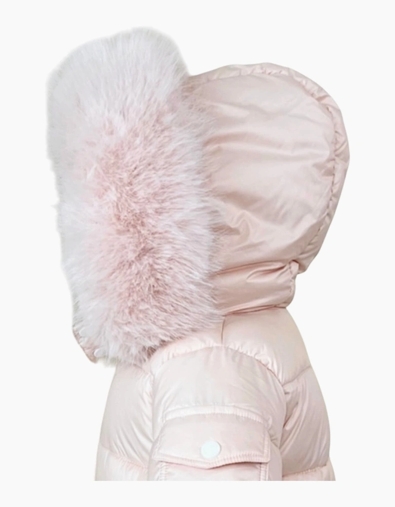 Girls Peach Faux Fur Puffer Coat