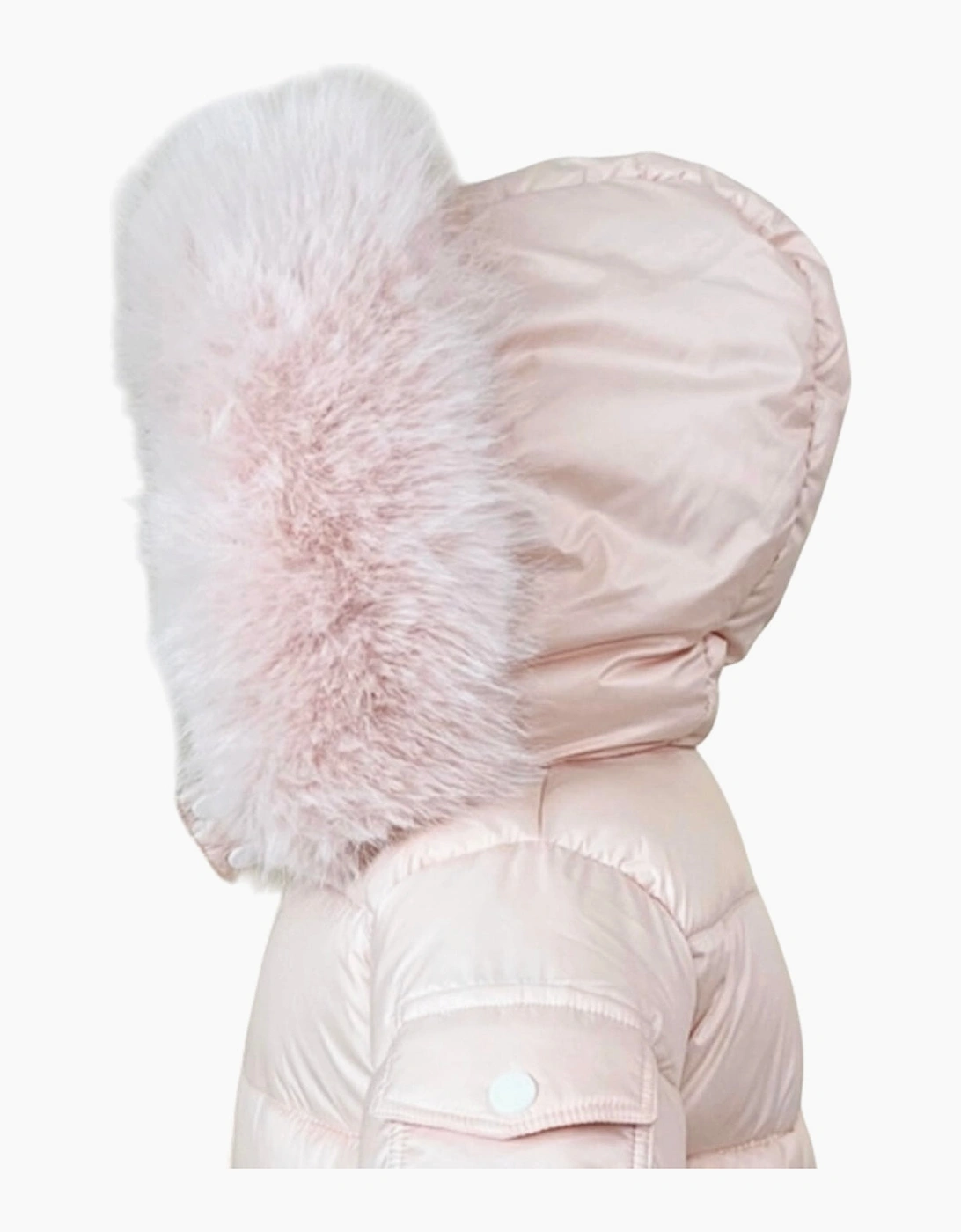 Girls Peach Faux Fur Puffer Coat