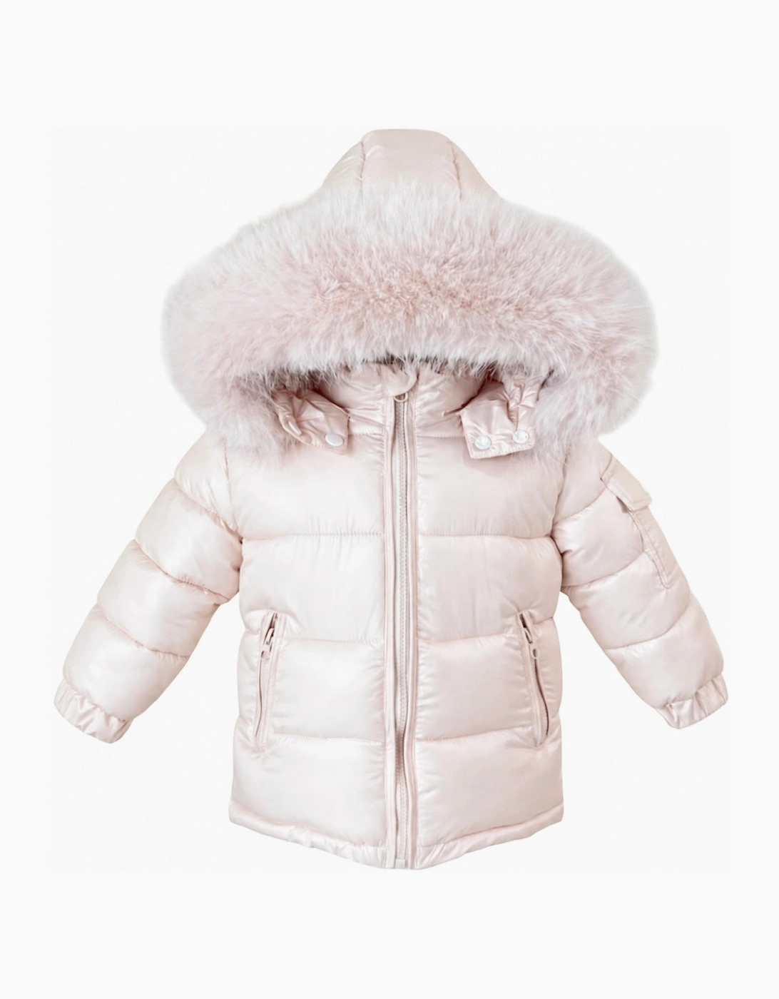 Girls Peach Faux Fur Puffer Coat