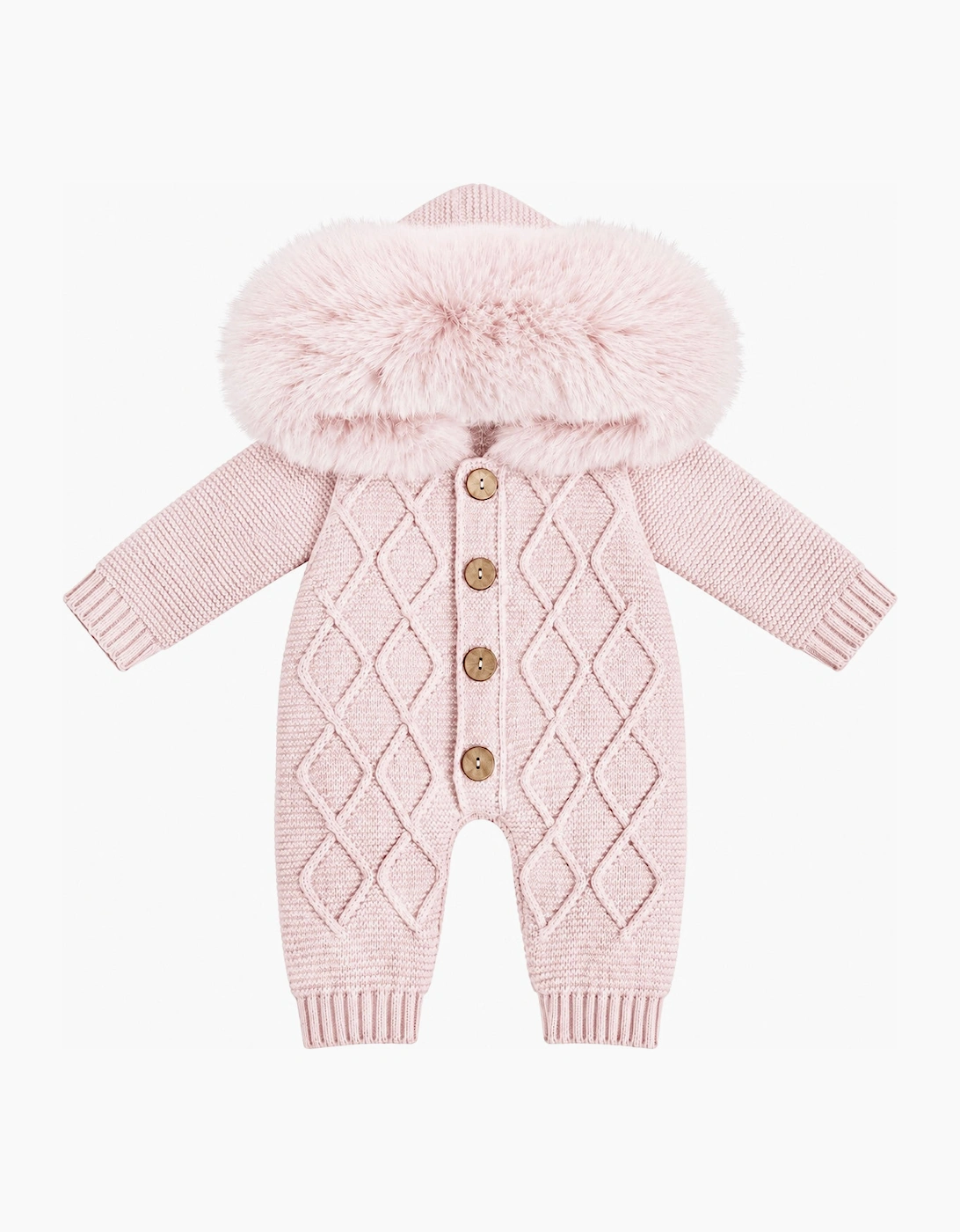 Girls Pink Knit Faux Fur Pramsuit