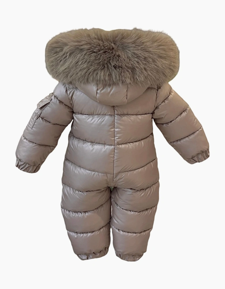 Irish Cream Faux Fur Puffer Snowsuit