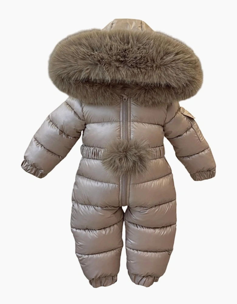 Irish Cream Faux Fur Puffer Snowsuit