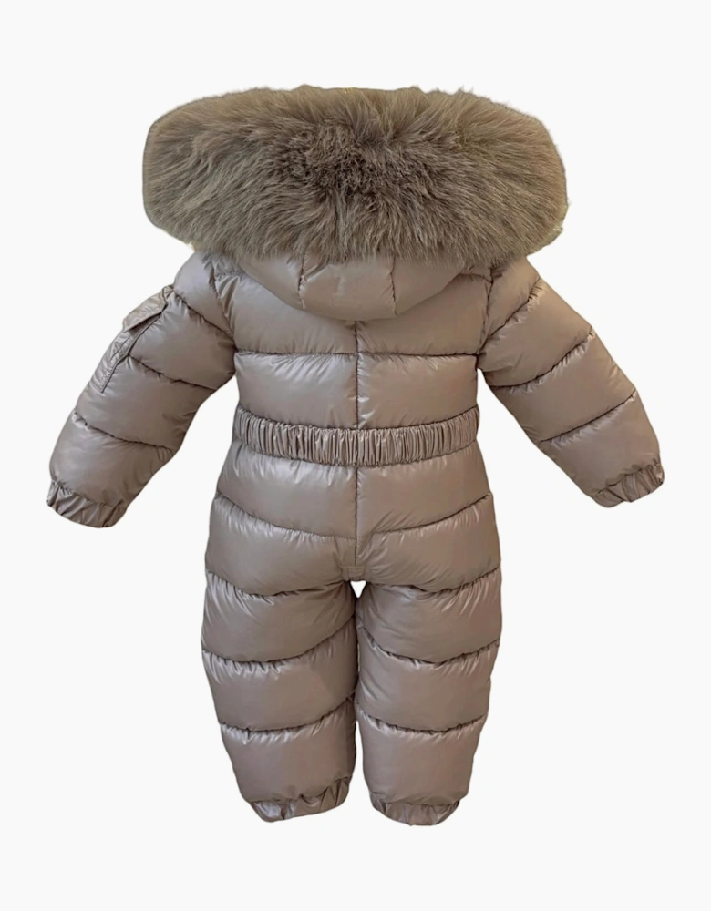 Irish Cream Faux Fur Puffer Snowsuit