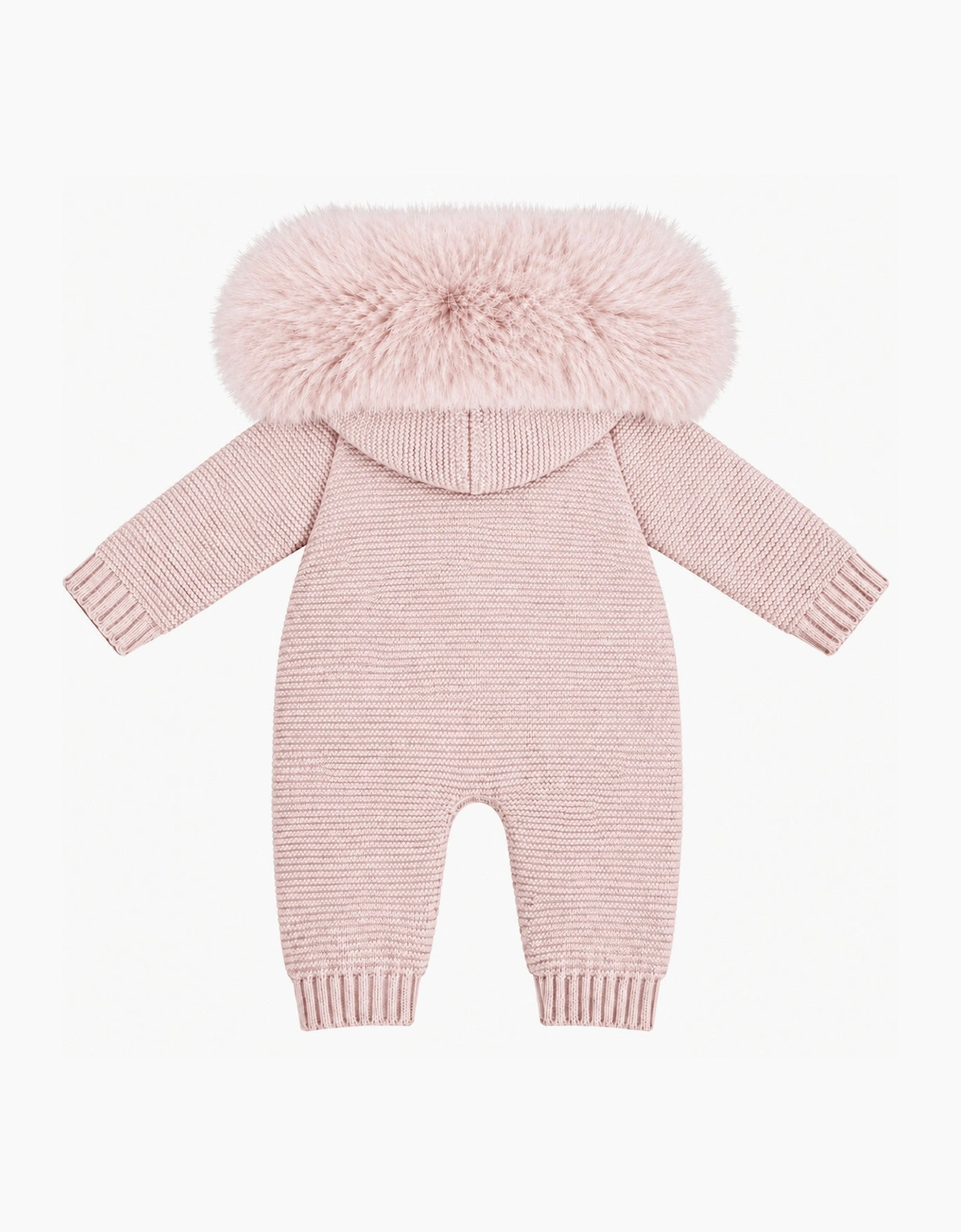 Girls Pink Knit Faux Fur Pramsuit