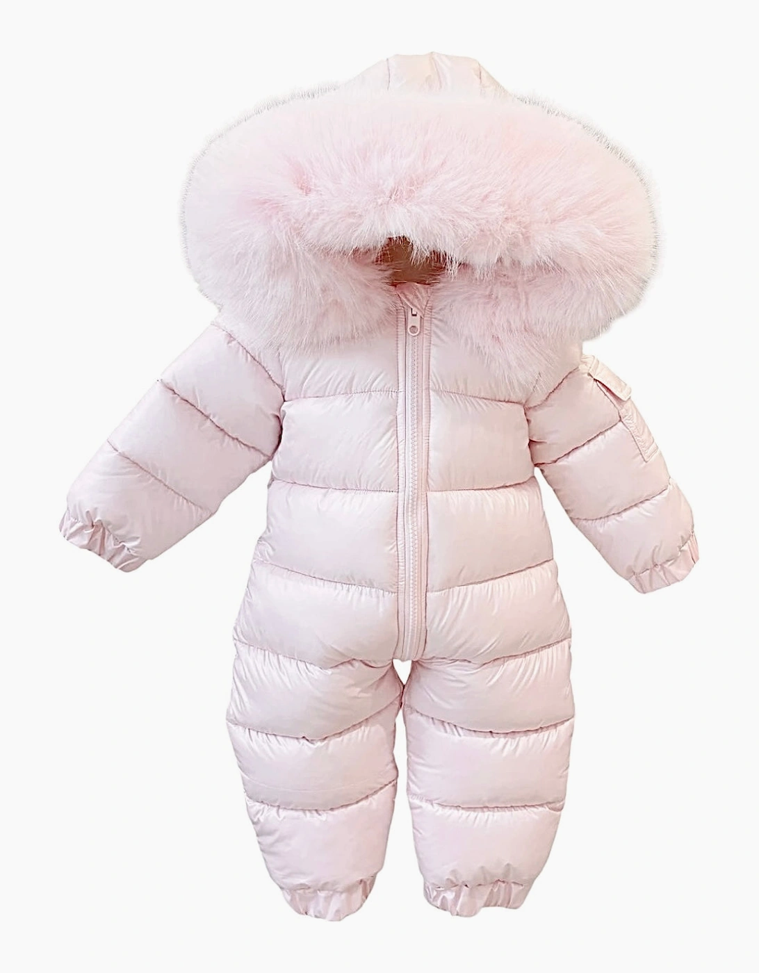 Girls Pink Faux Fur Puffer Snowsuit