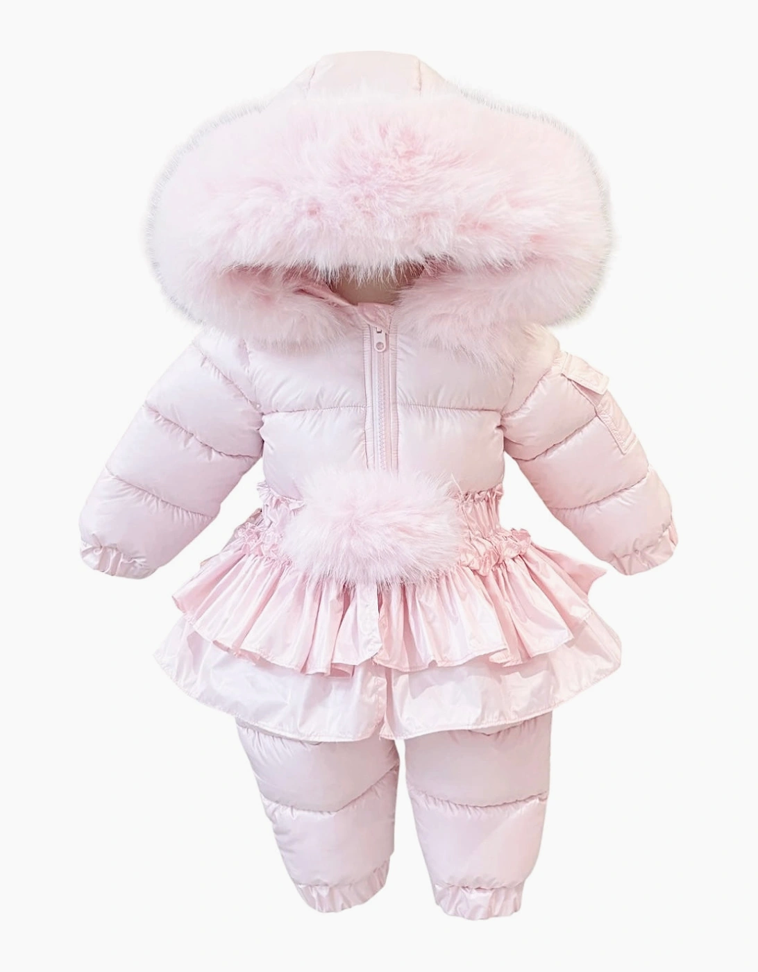 Girls Pink Faux Fur Puffer Snowsuit