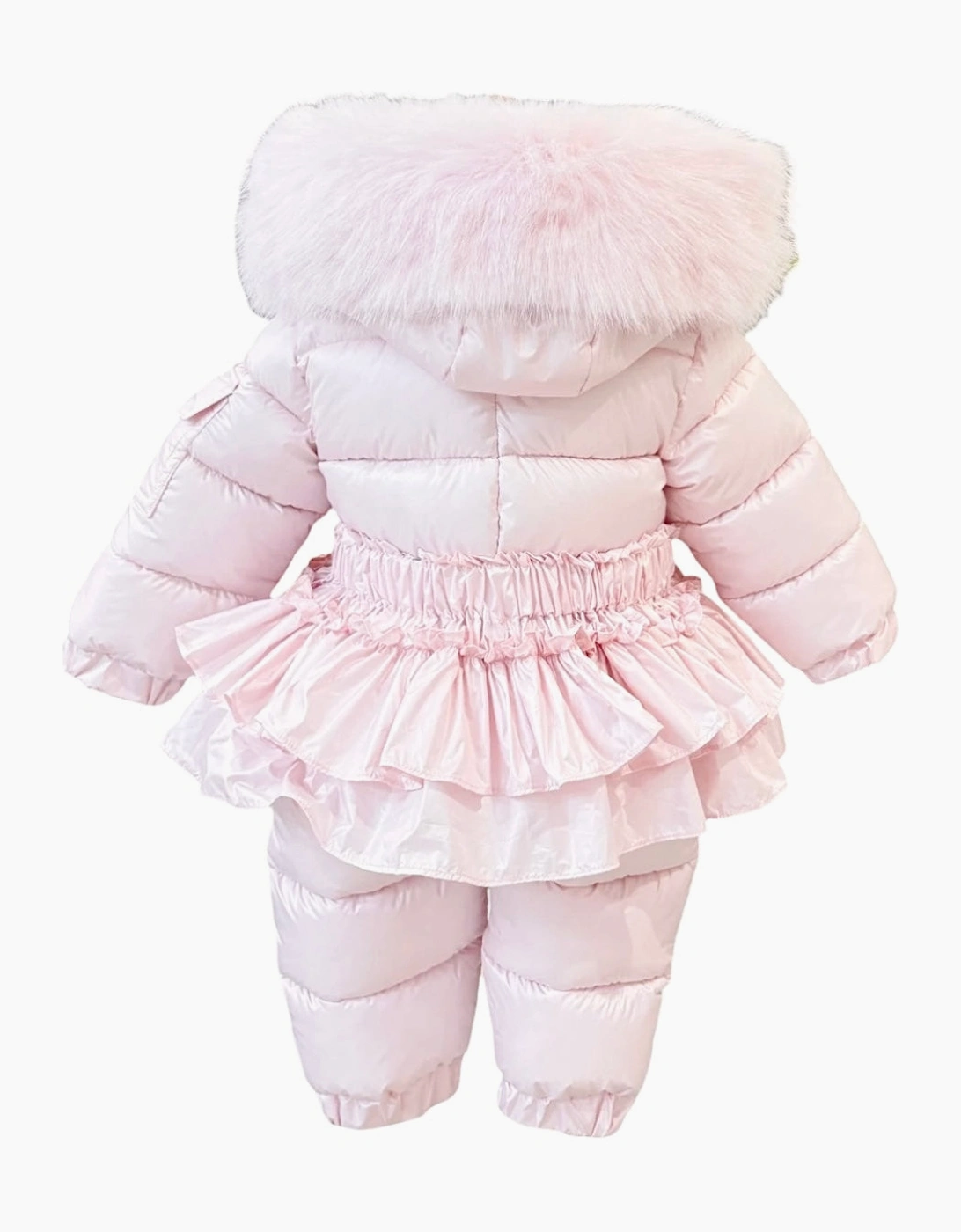 Girls Pink Faux Fur Puffer Snowsuit
