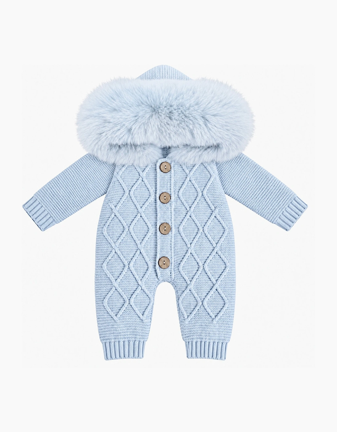 Boys Pale Blue Knit Faux Fur Pramsuit