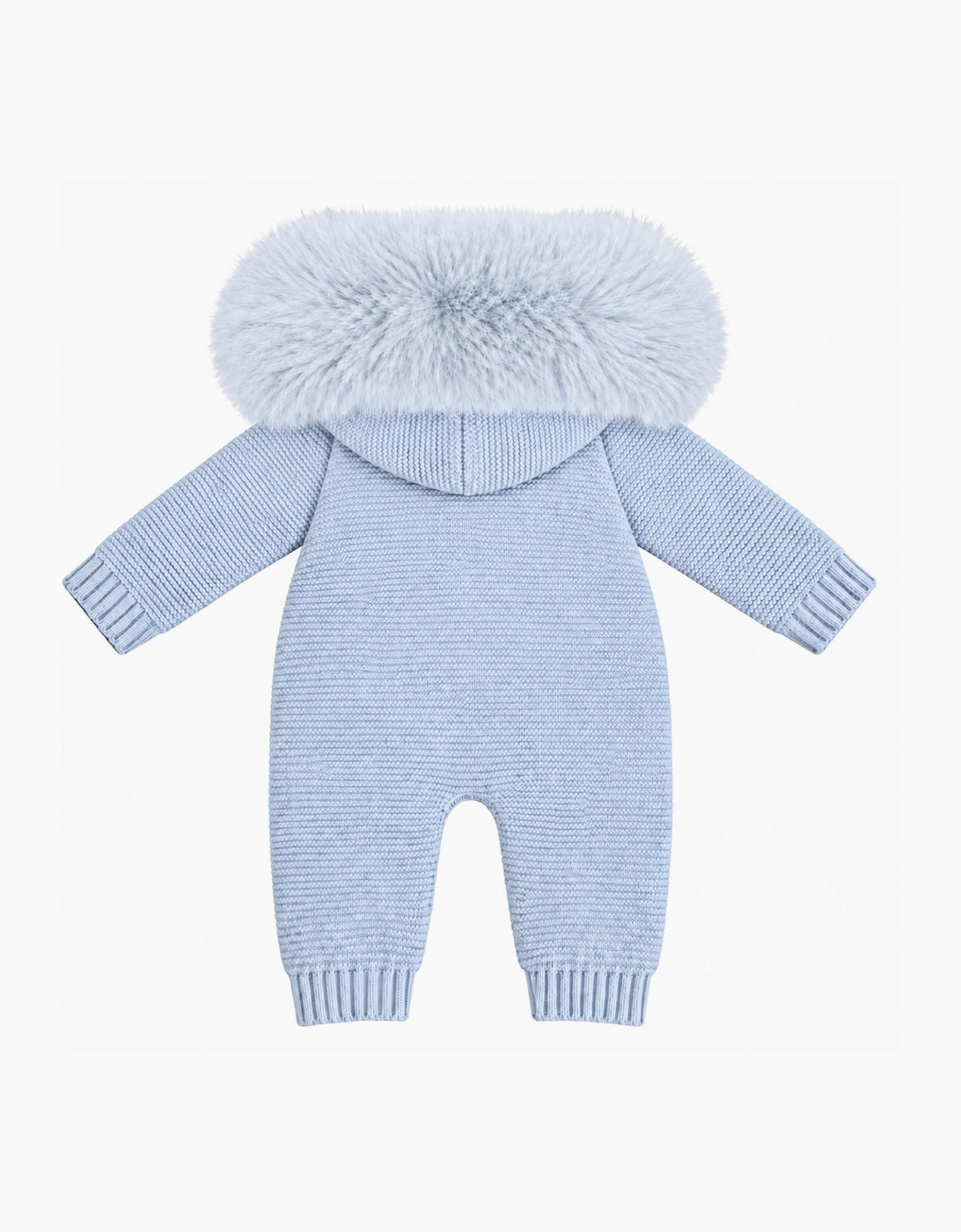 Boys Pale Blue Knit Faux Fur Pramsuit