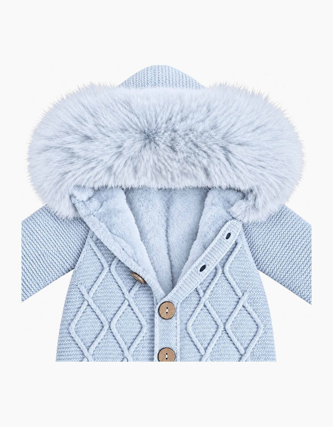 Boys Pale Blue Knit Faux Fur Pramsuit
