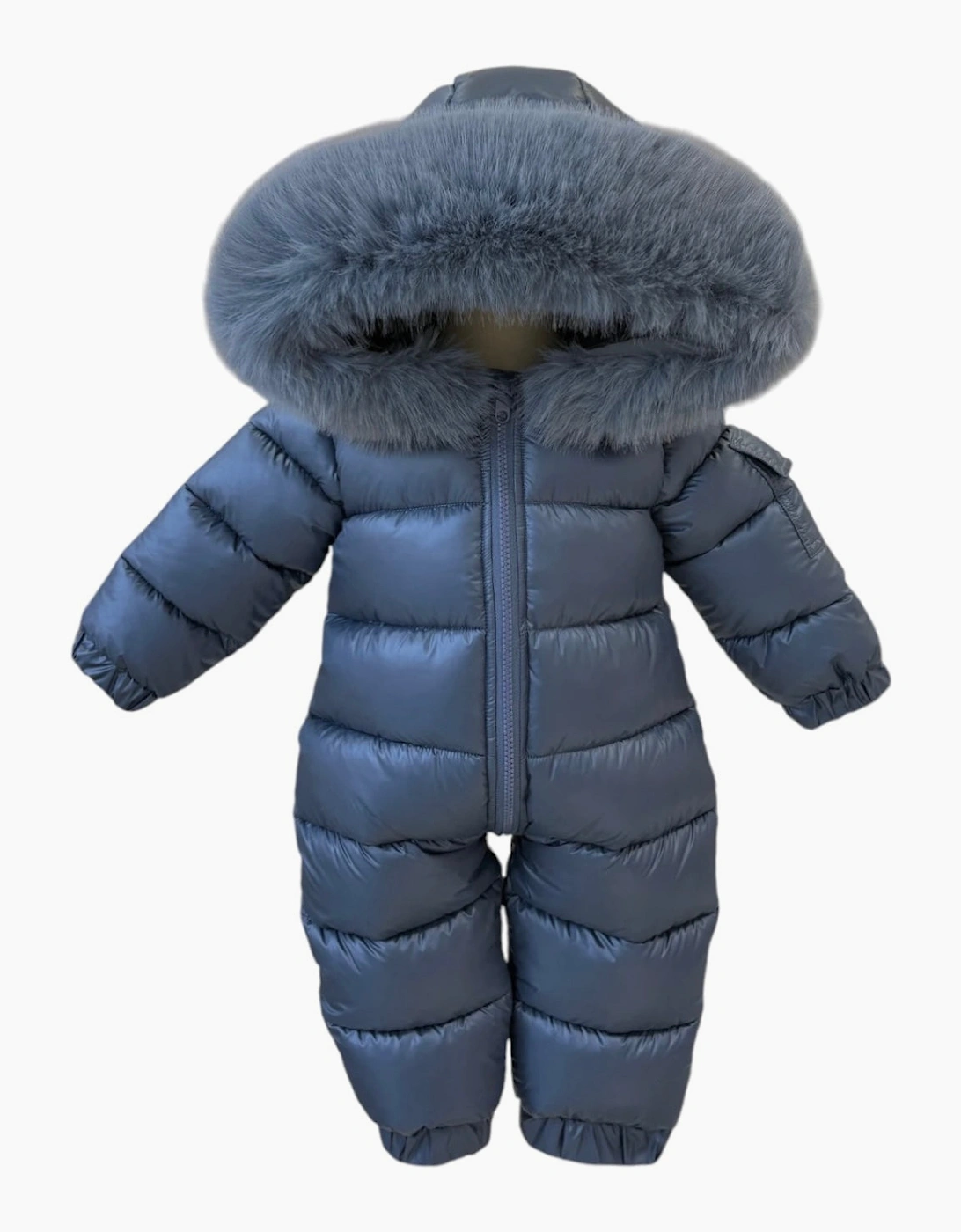 Boys Navy Blue Faux Fur Puffer Snowsuit