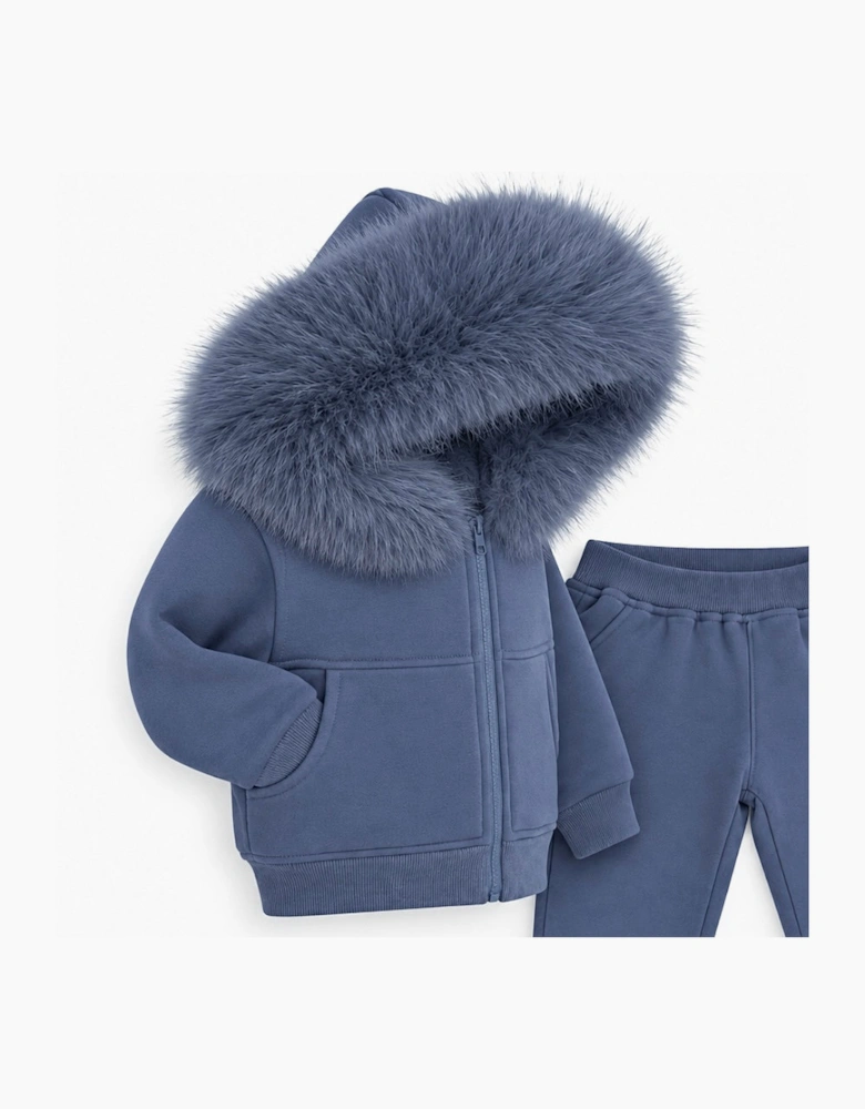 Boys Navy Blue Faux Fur Tracksuit