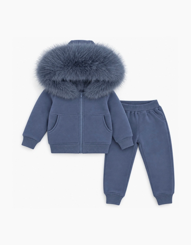 Boys Navy Blue Faux Fur Tracksuit