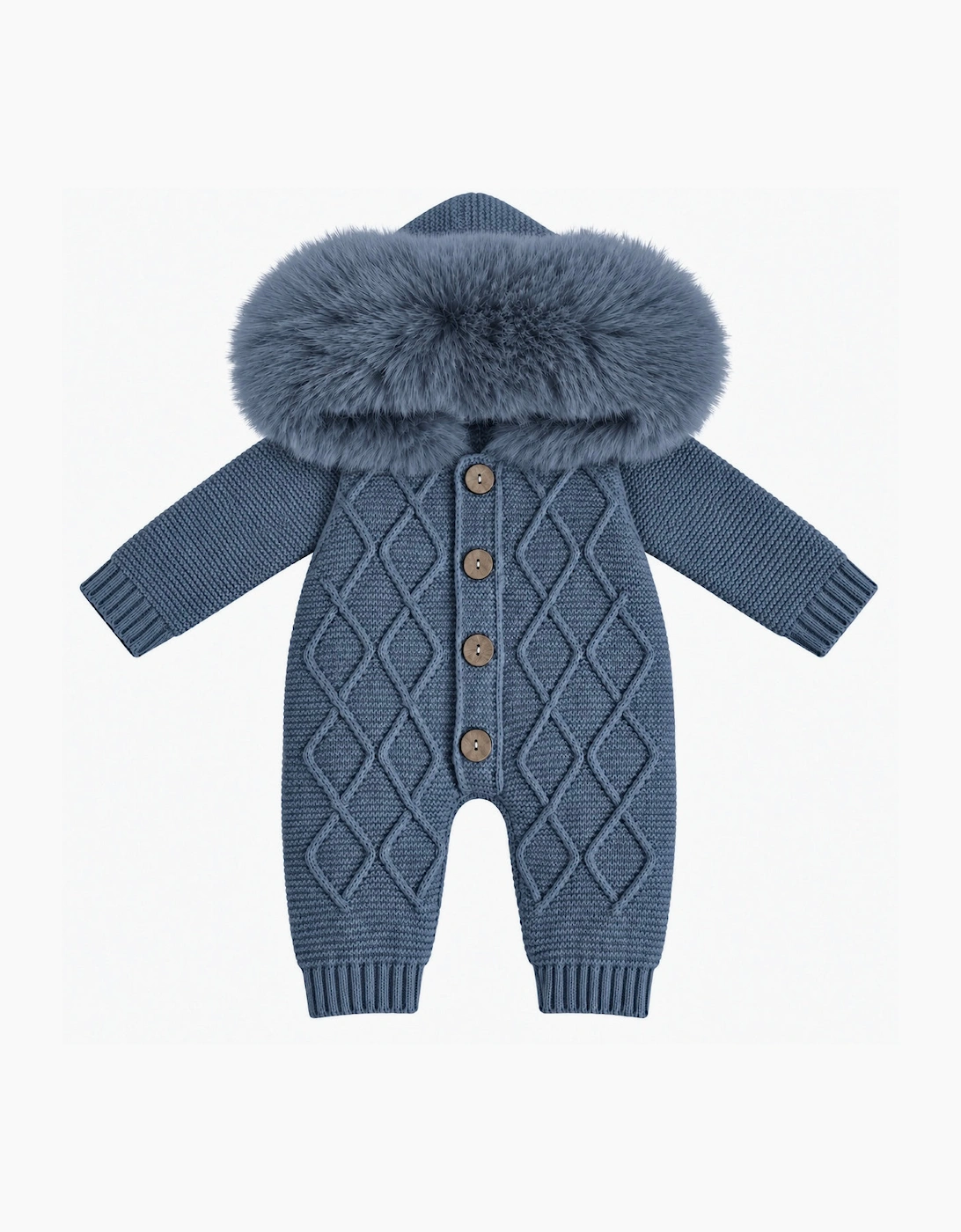 Boys Navy Blue Knit Faux Fur Pramsuit