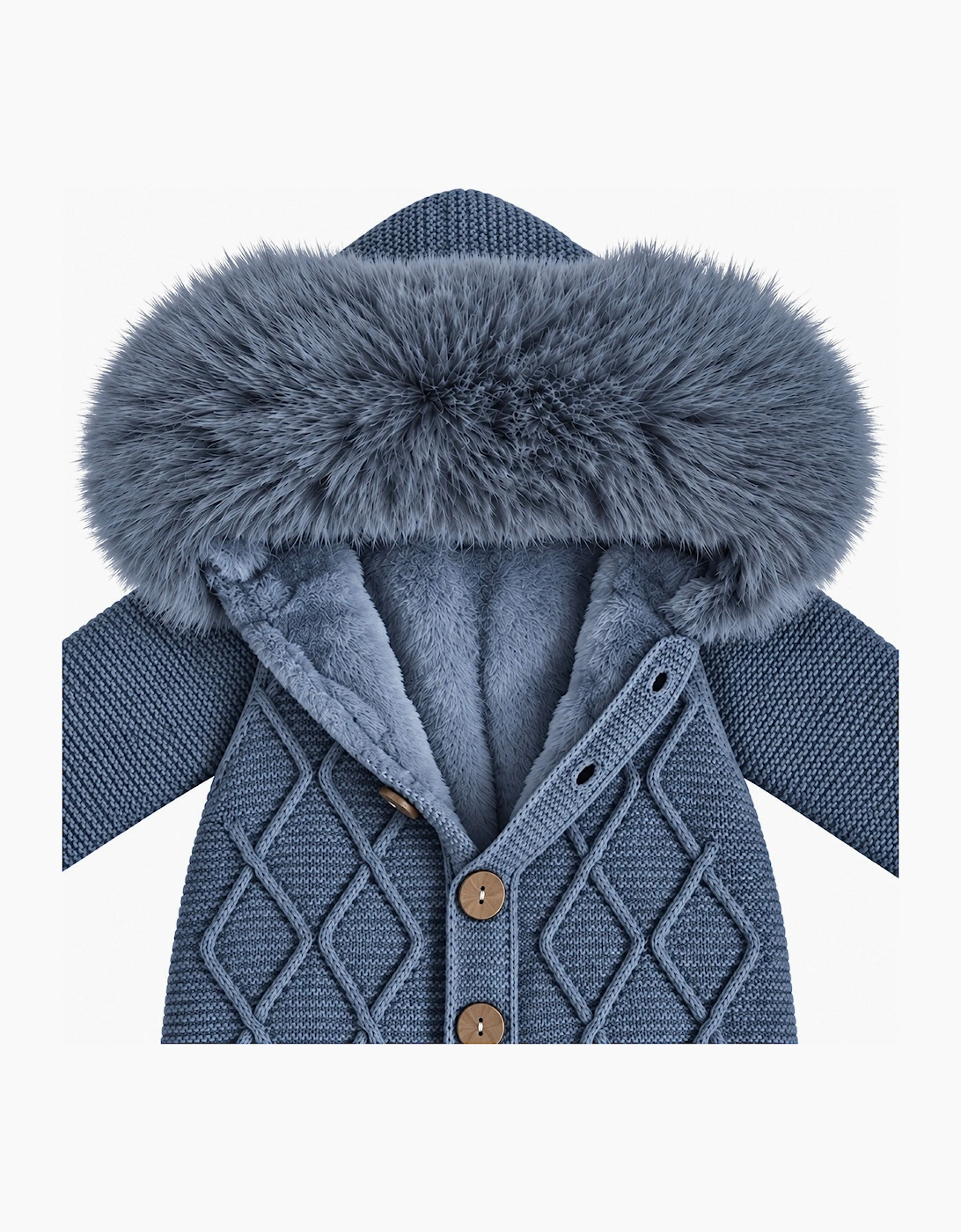 Boys Navy Blue Knit Faux Fur Pramsuit