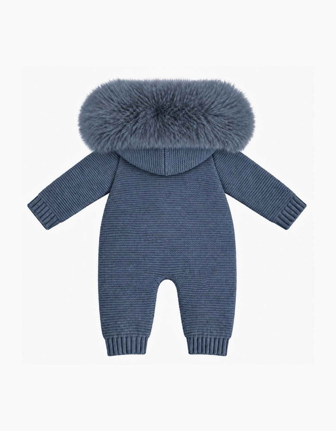 Boys Navy Blue Knit Faux Fur Pramsuit