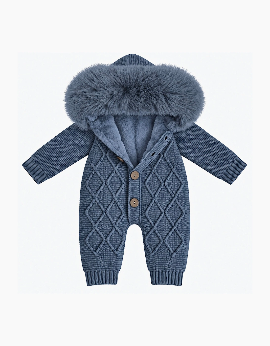 Boys Navy Blue Knit Faux Fur Pramsuit