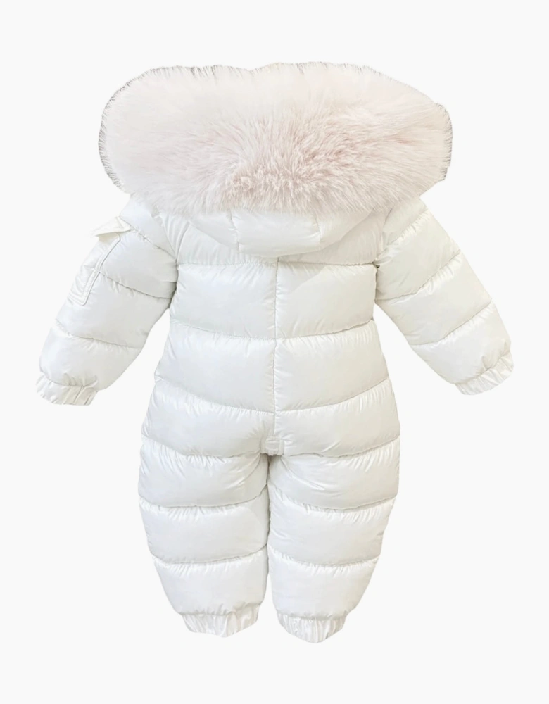 Cream Faux Fur Puffer Snowsuit