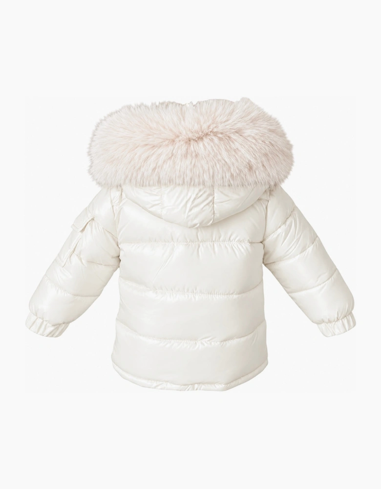 Cream Faux Fur Puffer Coat