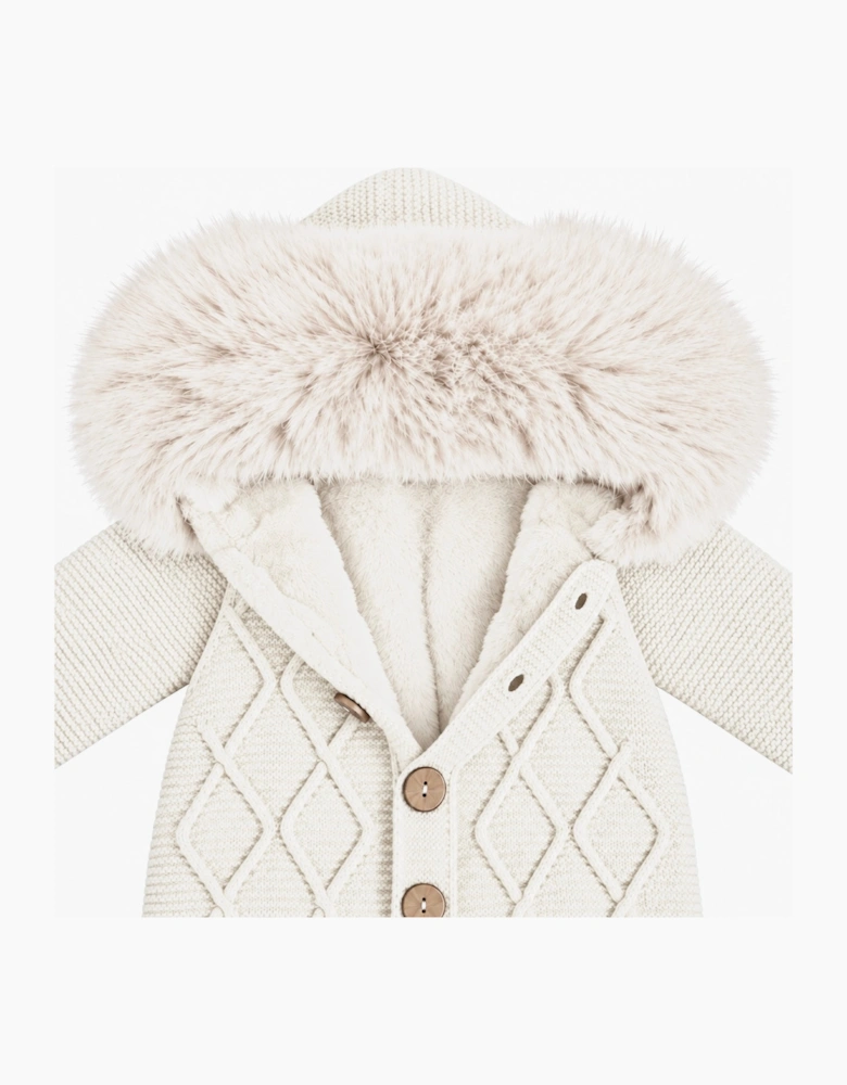 Cream Knit Faux Fur Pramsuit