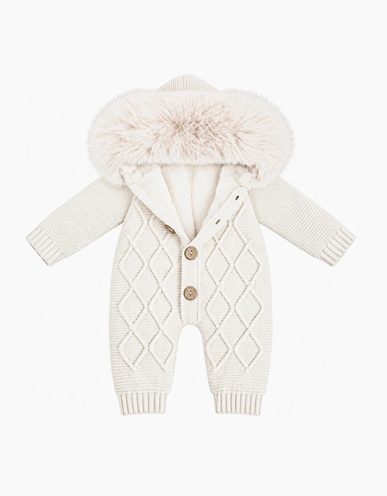 Cream Knit Faux Fur Pramsuit