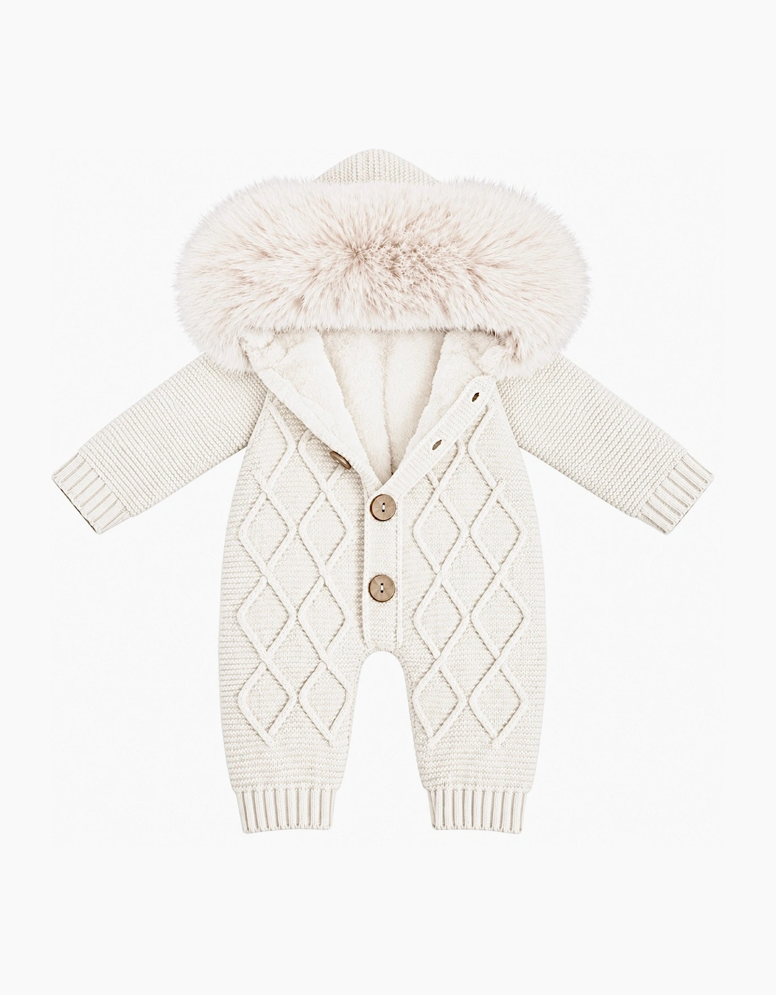Cream Knit Faux Fur Pramsuit