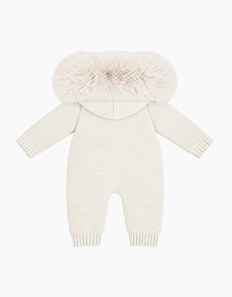Cream Knit Faux Fur Pramsuit