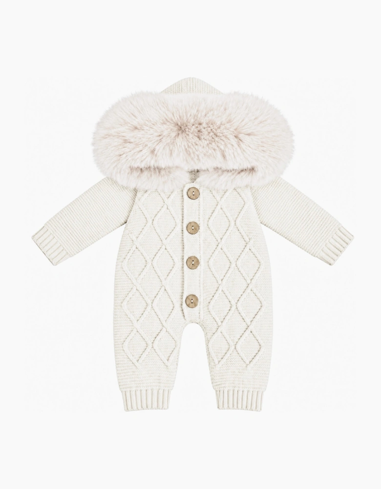 Cream Knit Faux Fur Pramsuit