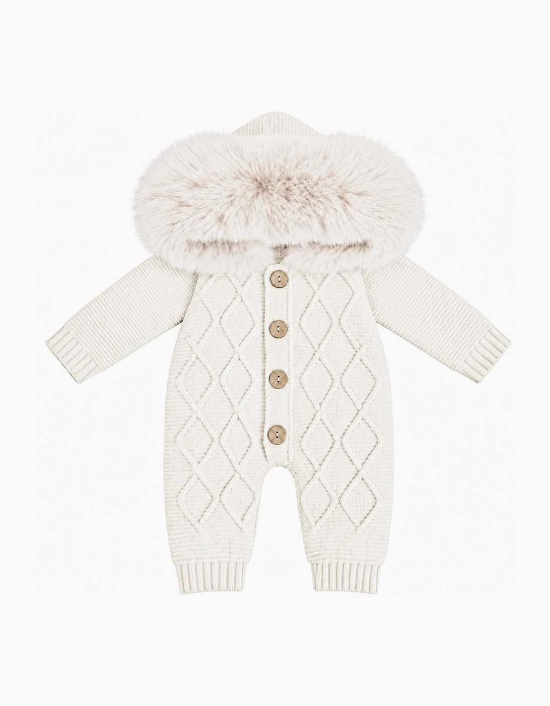 Cream Knit Faux Fur Pramsuit