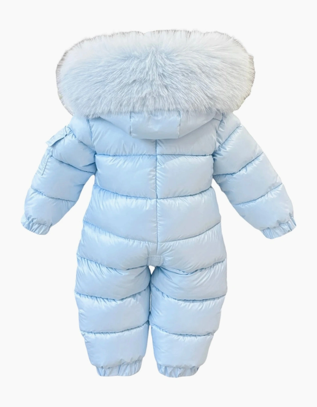 Boys Baby Blue Faux Fur Puffer Snowsuit