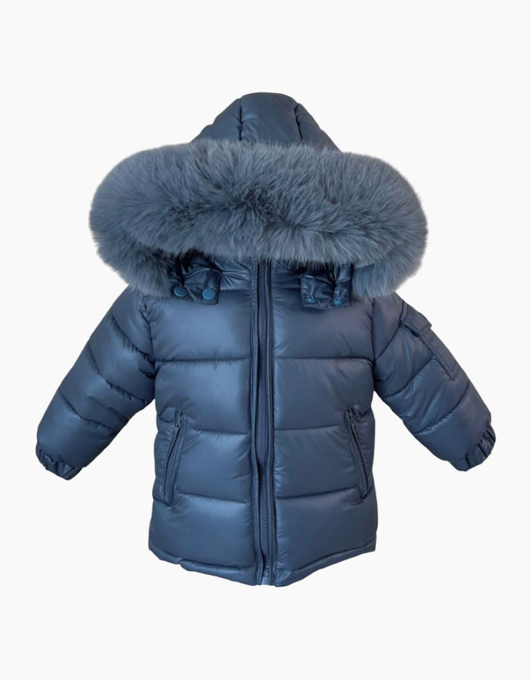 Boys Navy Blue Faux Fur Puffer Coat