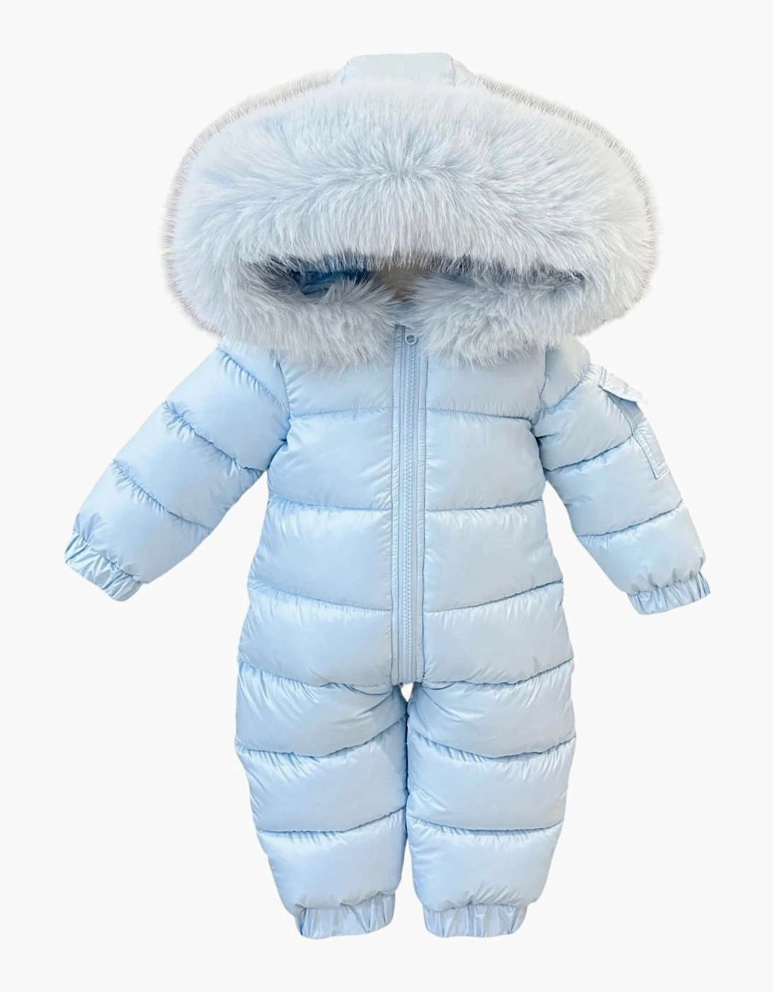 Boys Baby Blue Faux Fur Puffer Snowsuit