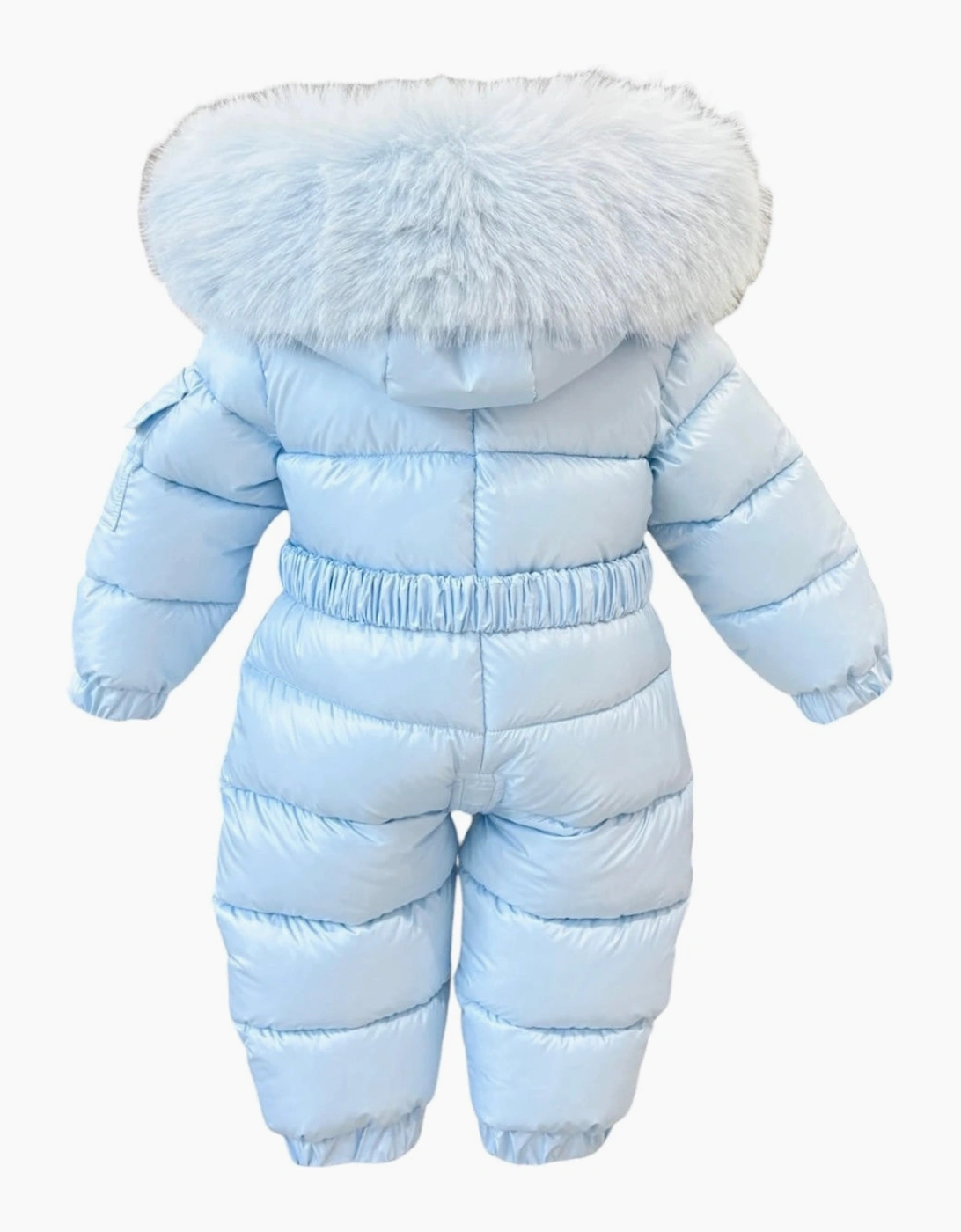 Boys Baby Blue Faux Fur Puffer Snowsuit